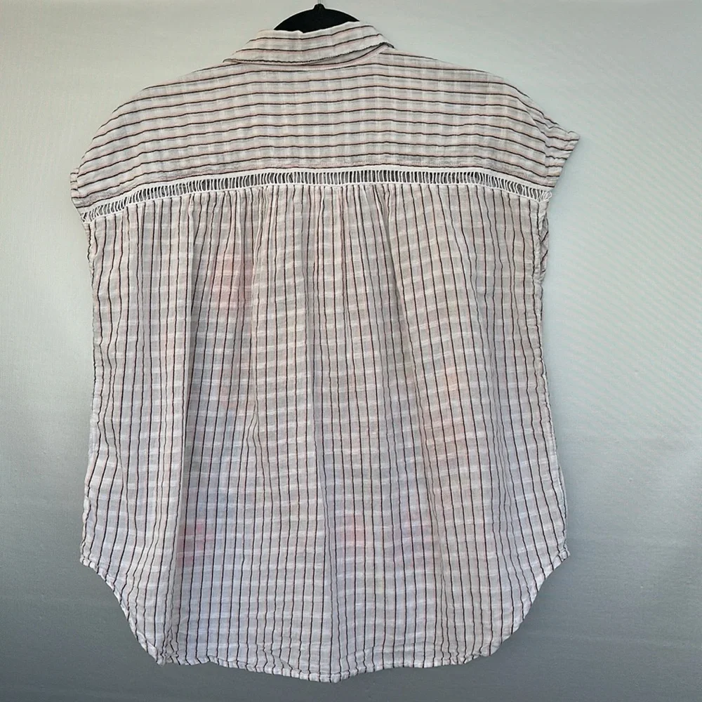 Anthropologie Pilcro Serena Surf Henley Blouse Floral Embroidered Sz S Oversized - Picture 7 of 11